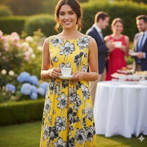 ☀️ Robbie Bee Yellow Floral Dress Retro 14 🌼